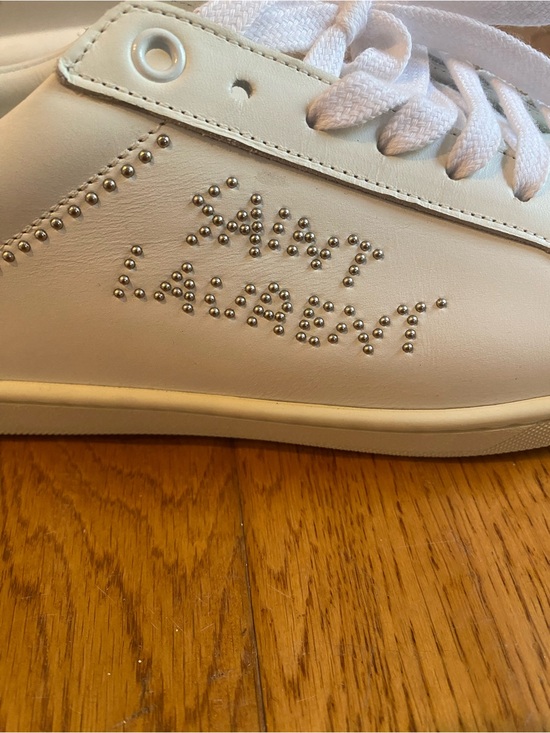 Saint Laurent Shoes - Saint Laurent White Leather Low-Top Sneakers with Stud Logo